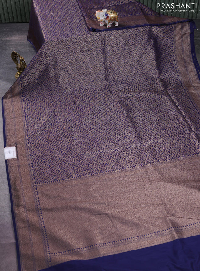 Banarasi semi silk saree navy blue with allover thread & zari weaves and woven border