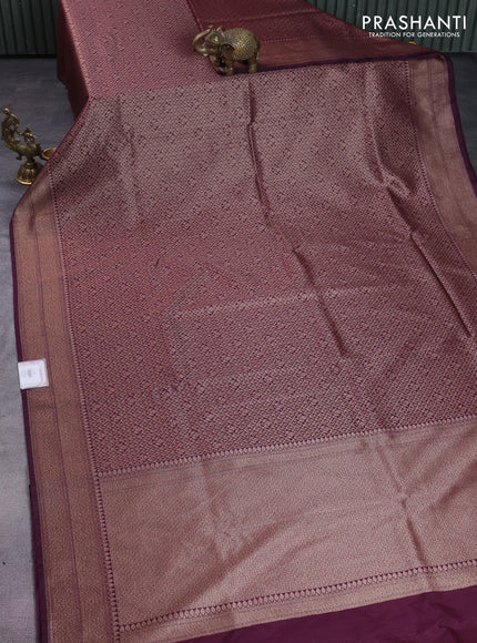 Banarasi semi silk saree wine shade with allover thread & zari weaves and woven border