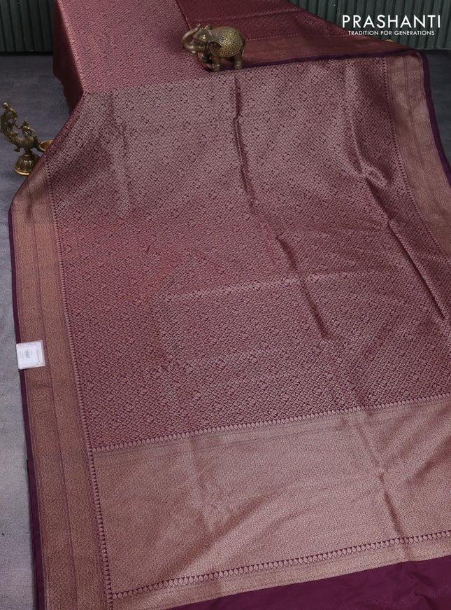 Banarasi semi silk saree wine shade with allover thread & zari weaves and woven border
