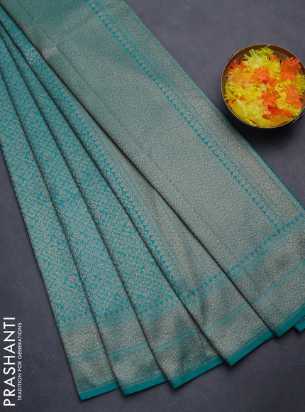 Banarasi semi silk saree teal green with allover thread & zari weaves and woven border