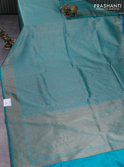 Banarasi semi silk saree teal green with allover thread & zari weaves and woven border
