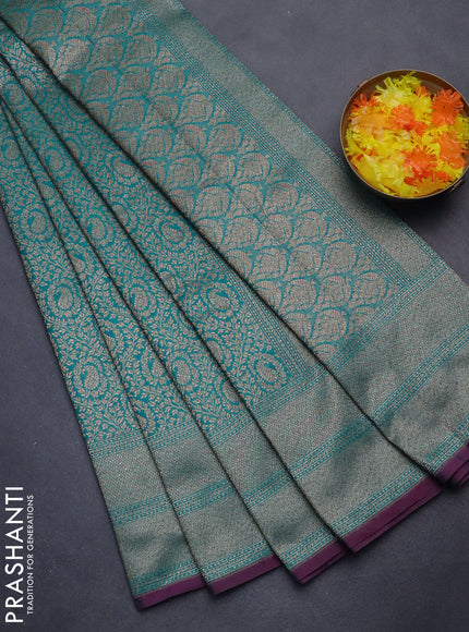 Banarasi semi silk saree teal green and magenta pink with allover thread & zari weaves and woven border