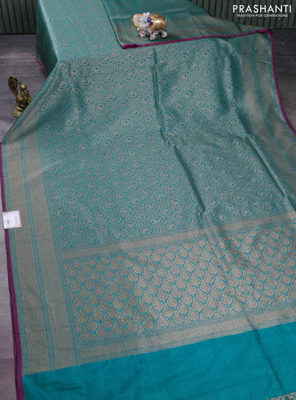 Banarasi semi silk saree teal green and magenta pink with allover thread & zari weaves and woven border