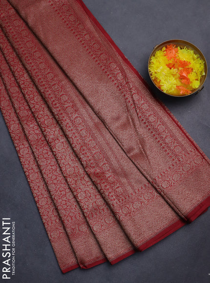 Banarasi semi silk saree maroon with allover thread & zari weaves and woven border