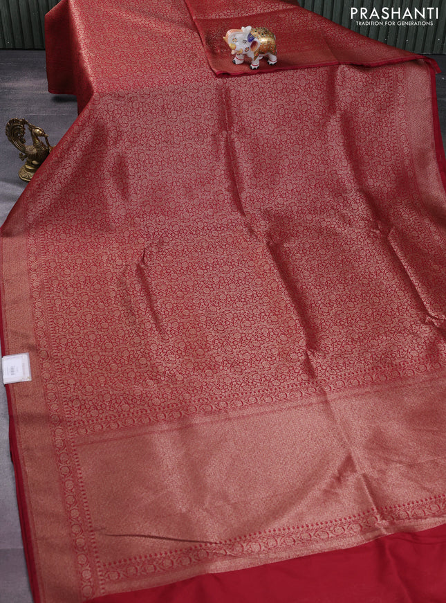 Banarasi semi silk saree maroon with allover thread & zari weaves and woven border