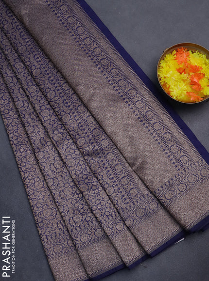 Banarasi semi silk saree blue with allover thread & zari weaves and woven border