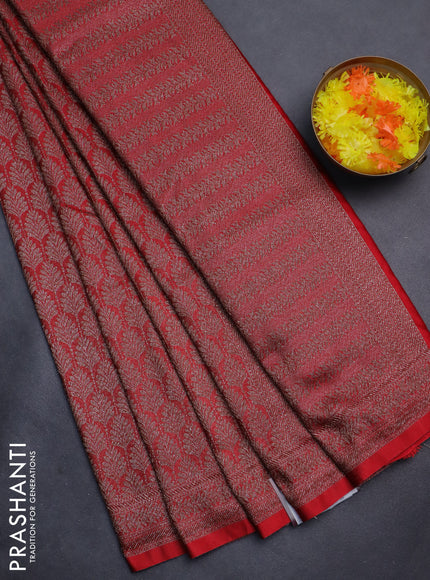 Banarasi semi silk saree red with allover thread & zari weaves and woven border