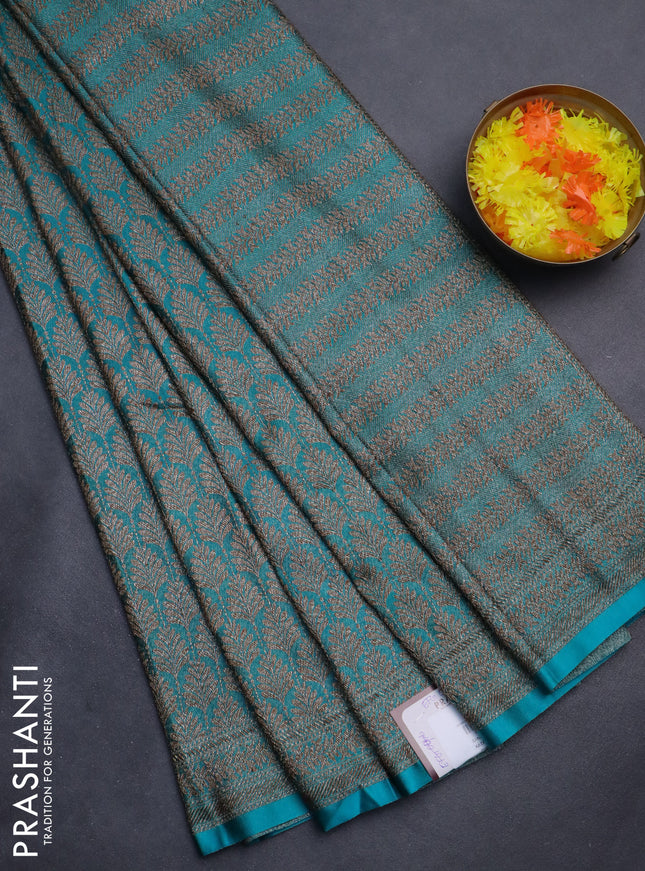 Banarasi semi silk saree teal blue with allover thread & zari weaves and woven border