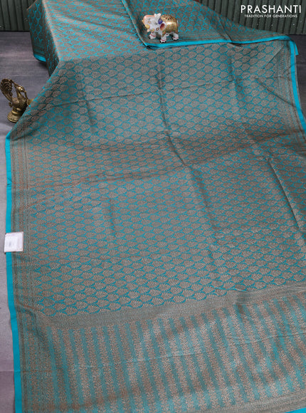 Banarasi semi silk saree teal blue with allover thread & zari weaves and woven border