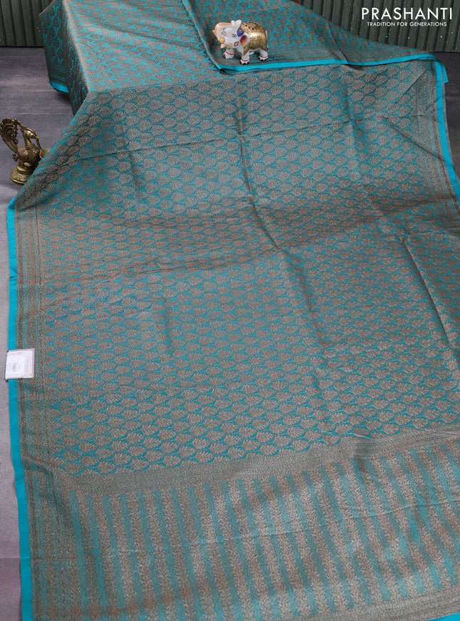Banarasi semi silk saree teal blue with allover thread & zari weaves and woven border