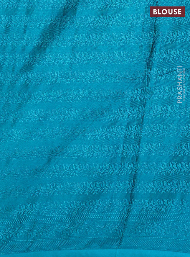 Banarasi semi silk saree teal blue with allover thread & zari weaves and woven border