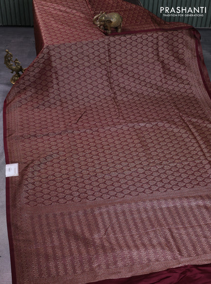 Banarasi semi silk saree wine shade with allover thread & zari weaves and woven border