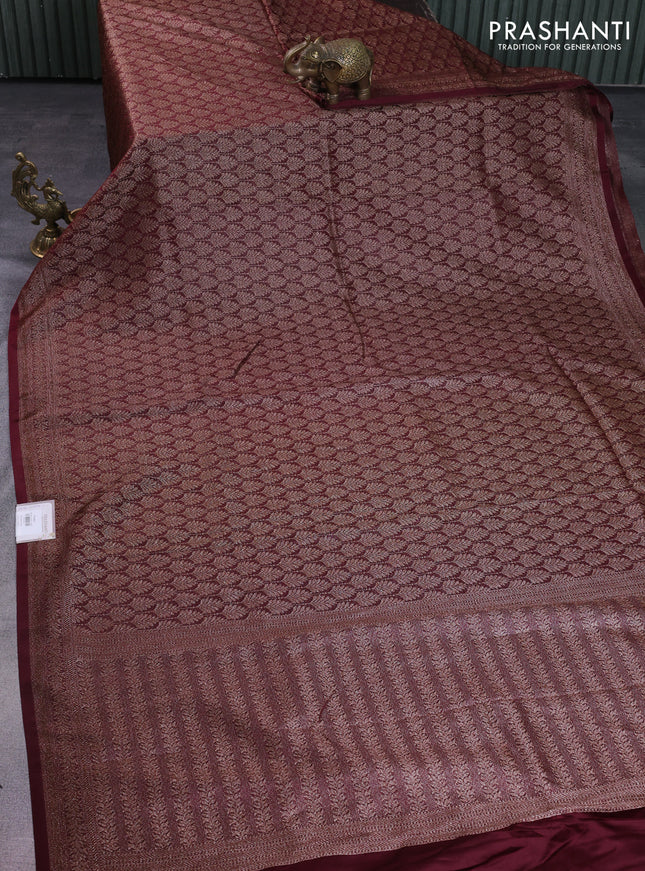 Banarasi semi silk saree wine shade with allover thread & zari weaves and woven border