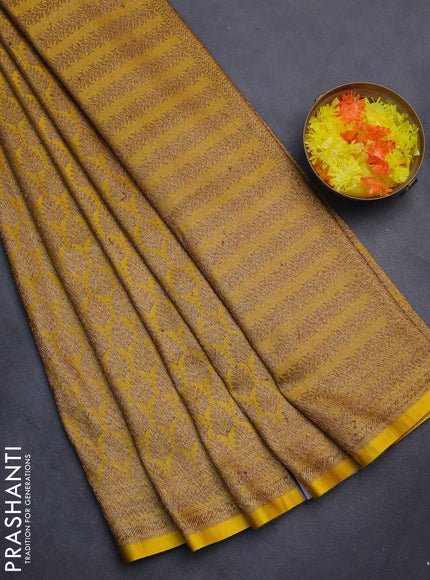 Banarasi semi silk saree yellow with allover thread & zari weaves and woven border