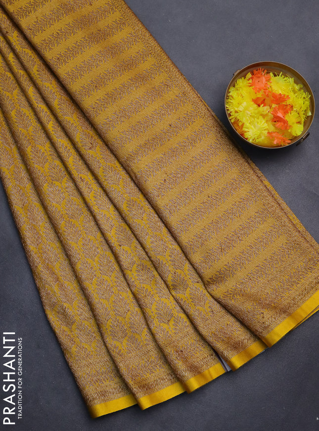 Banarasi semi silk saree yellow with allover thread & zari weaves and woven border