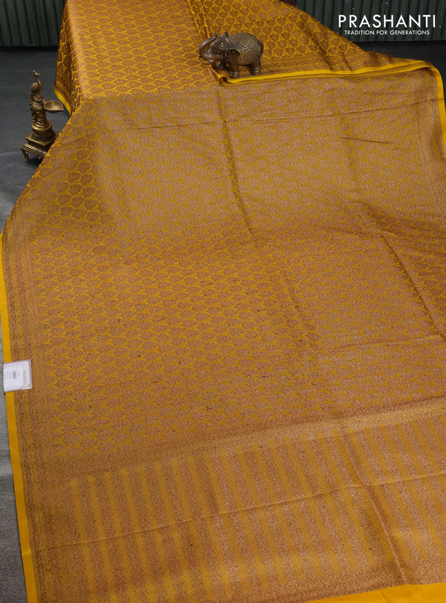 Banarasi semi silk saree yellow with allover thread & zari weaves and woven border