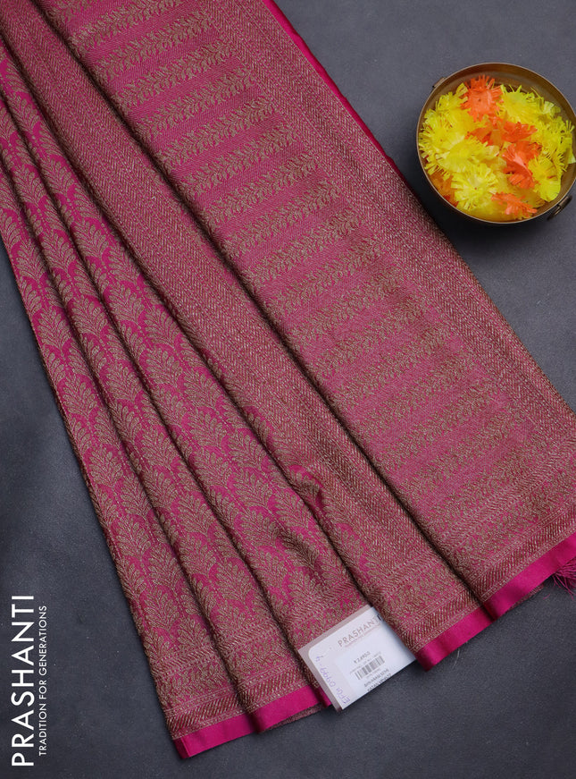 Banarasi semi silk saree pink with allover thread & zari weaves and woven border