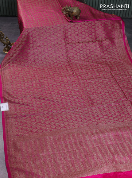 Banarasi semi silk saree pink with allover thread & zari weaves and woven border