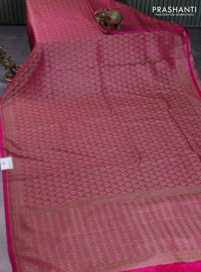 Banarasi semi silk saree pink with allover thread & zari weaves and woven border