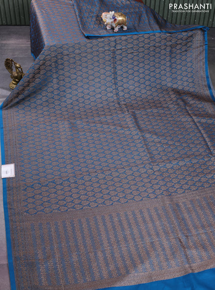 Banarasi semi silk saree cs blue with allover thread & zari weaves and woven border