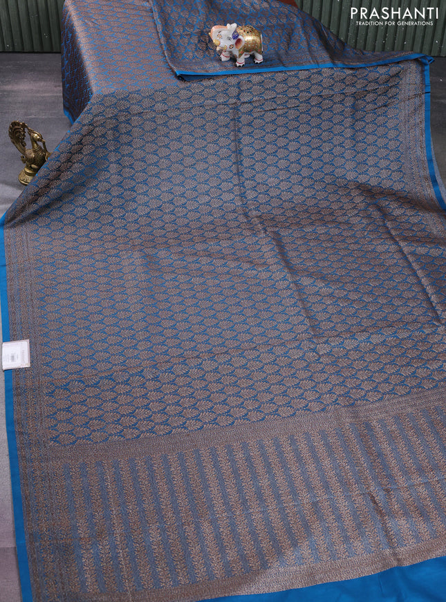 Banarasi semi silk saree cs blue with allover thread & zari weaves and woven border