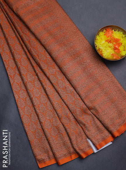Banarasi semi silk saree orange with allover thread & zari weaves and woven border
