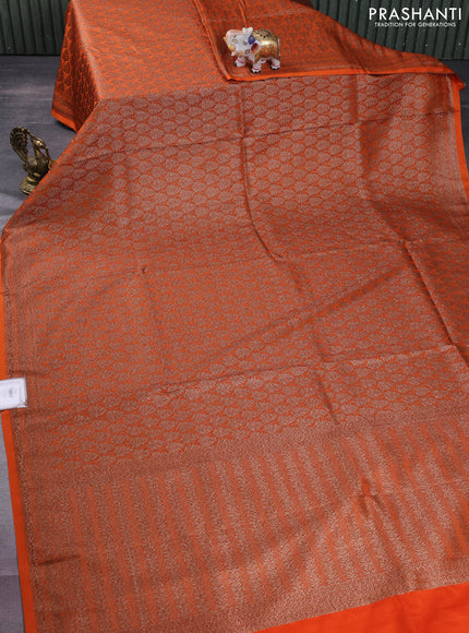 Banarasi semi silk saree orange with allover thread & zari weaves and woven border