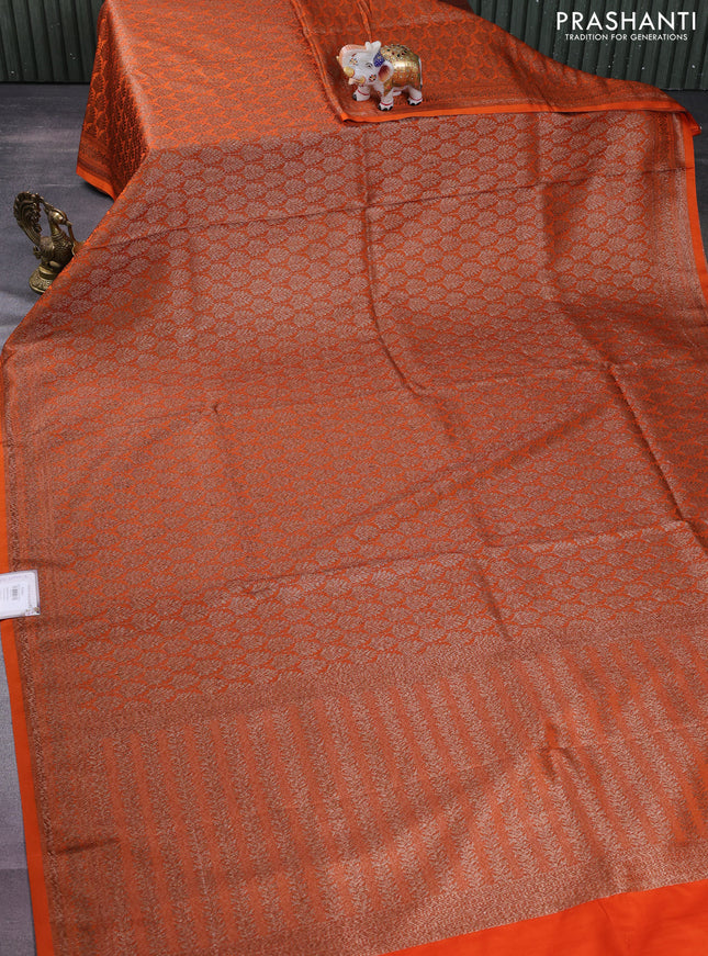 Banarasi semi silk saree orange with allover thread & zari weaves and woven border