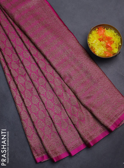 Banarasi semi silk saree magenta pink with allover thread & zari weaves and woven border