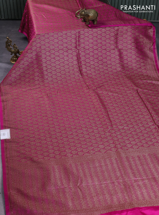 Banarasi semi silk saree magenta pink with allover thread & zari weaves and woven border