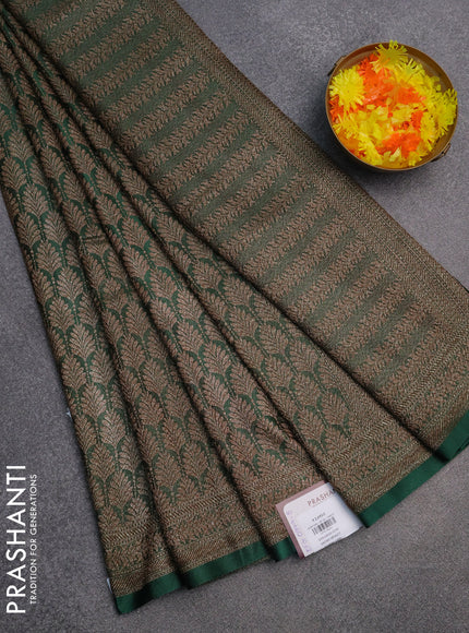 Banarasi semi silk saree bottle green with allover thread & zari weaves and woven border