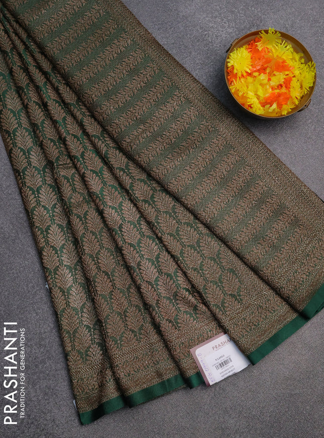 Banarasi semi silk saree bottle green with allover thread & zari weaves and woven border