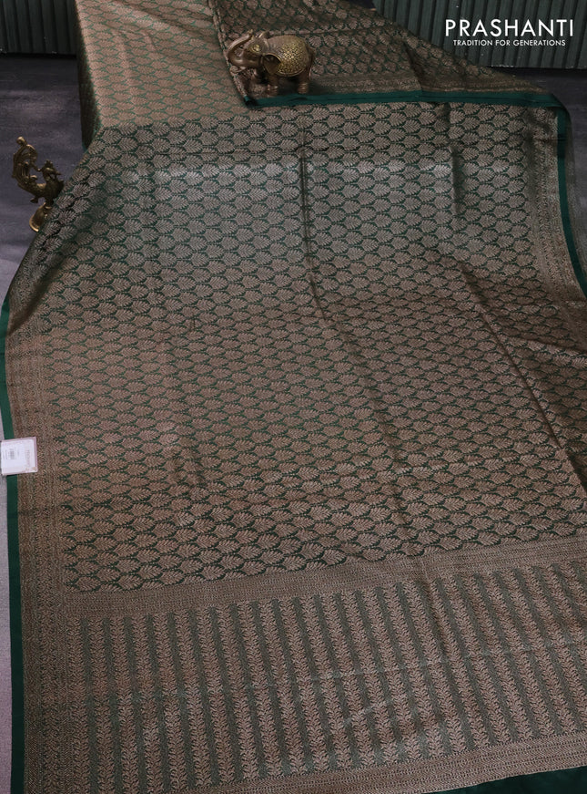 Banarasi semi silk saree bottle green with allover thread & zari weaves and woven border