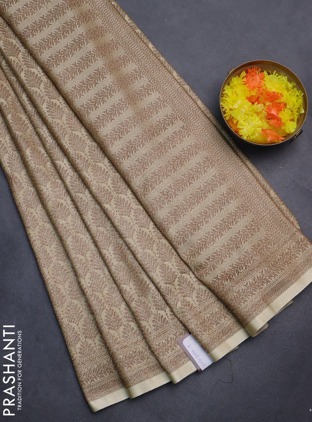 Banarasi semi silk saree cream with allover thread & zari weaves and woven border