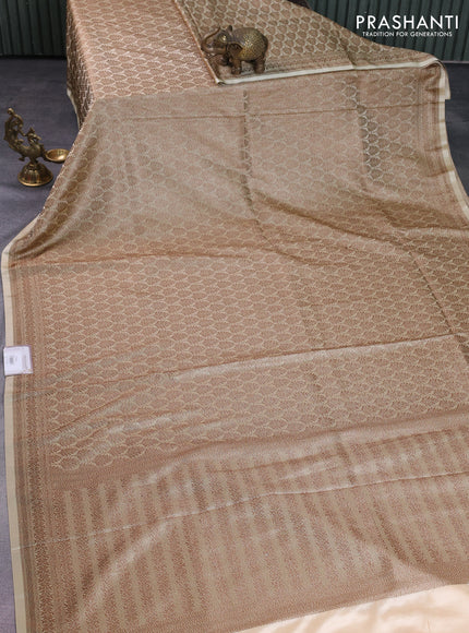 Banarasi semi silk saree cream with allover thread & zari weaves and woven border