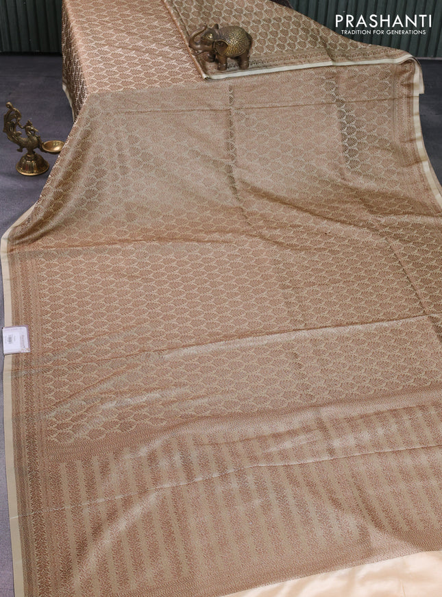 Banarasi semi silk saree cream with allover thread & zari weaves and woven border