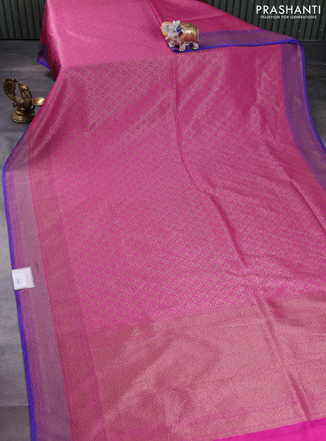 Banarasi semi silk saree pink and violet with allover thread & zari weaves and woven border