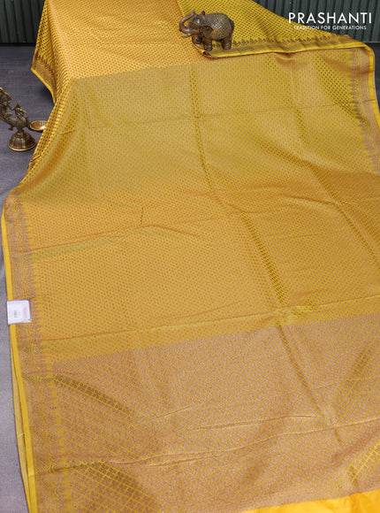 Banarasi semi silk saree yellow with allover thread & zari woven butta weaves and woven border