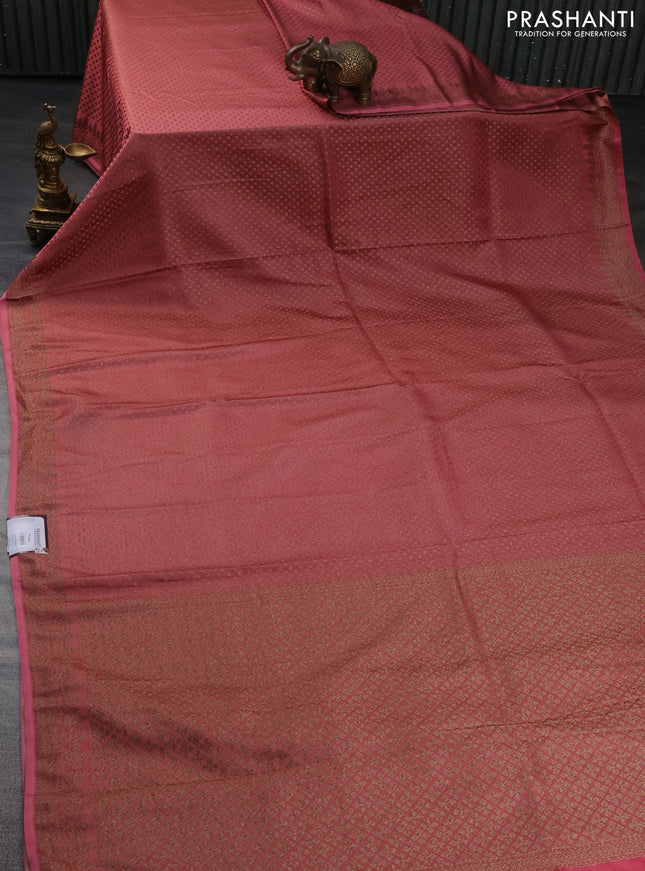 Banarasi semi silk saree peach shade with allover thread & zari woven butta weaves and woven border