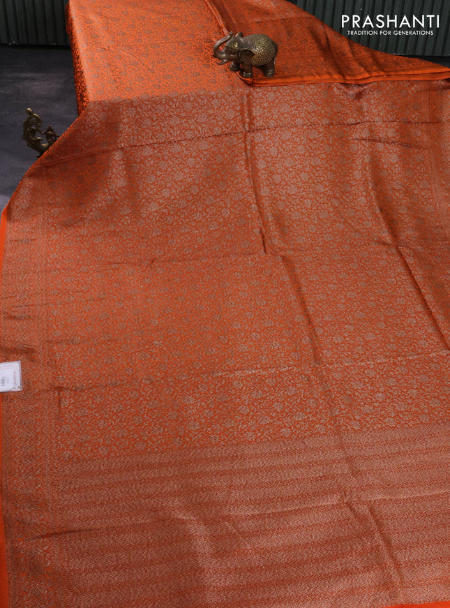 Banarasi semi silk saree orange with allover thread & zari woven butta weaves and woven border