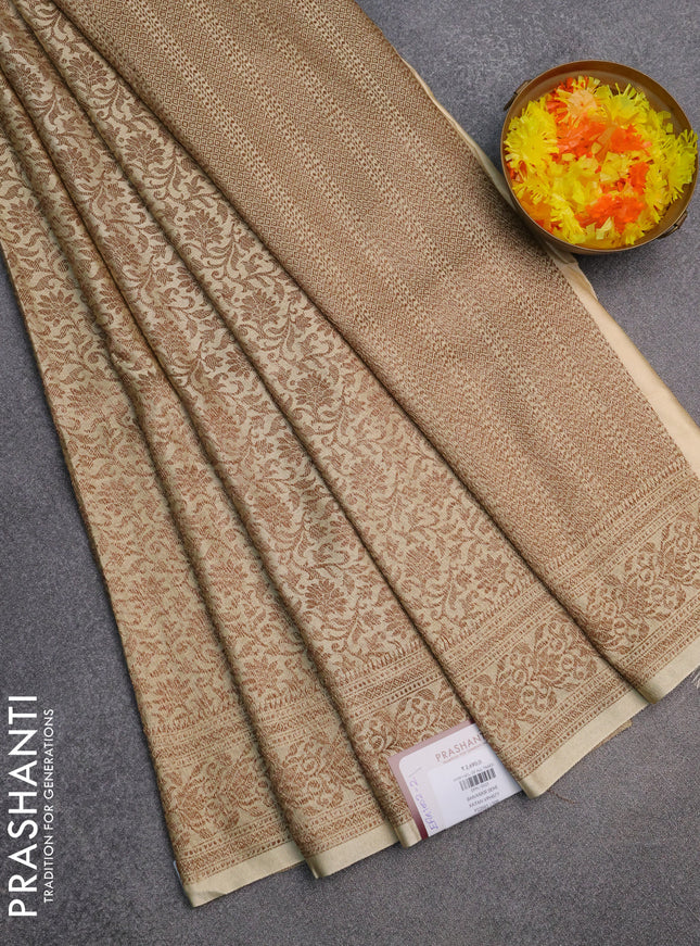 Banarasi semi silk saree cream with allover thread & zari woven butta weaves and woven border