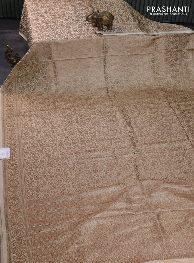 Banarasi semi silk saree cream with allover thread & zari woven butta weaves and woven border