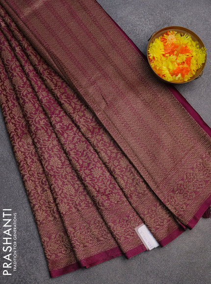 Banarasi semi silk saree deep purple with allover thread & zari woven butta weaves and woven border