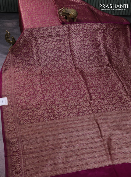 Banarasi semi silk saree deep purple with allover thread & zari woven butta weaves and woven border