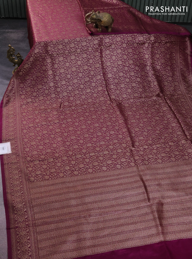 Banarasi semi silk saree deep purple with allover thread & zari woven butta weaves and woven border