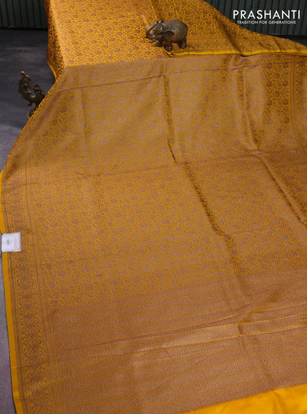 Banarasi semi silk saree yellow with allover thread & zari woven butta weaves and woven border