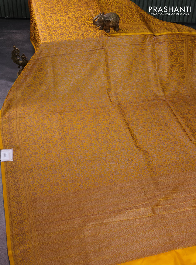 Banarasi semi silk saree yellow with allover thread & zari woven butta weaves and woven border