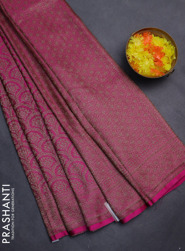 Banarasi semi silk saree magenta pink with allover thread & zari weaves and woven border