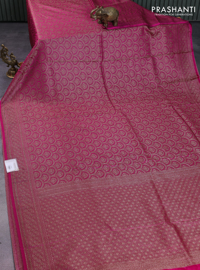 Banarasi semi silk saree magenta pink with allover thread & zari weaves and woven border