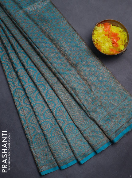 Banarasi semi silk saree teal blue with allover thread & zari weaves and woven border